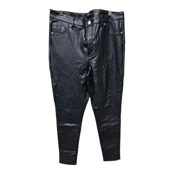7 For All Mankind Pants - 7 For All Mankind Black Vegan Leather Skinny Leg Trousers Jeans Sz 12 34 Waist